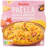AUCHAN Paëlla à volaille, moules du pacifique et chorizo prête en 3 min