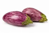 Lot de 2 aubergines zebrées ou "graffiti" (500 à 800g) (calibre moyen), France