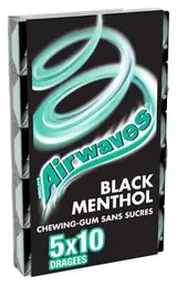 Chewing-gum sans sucre Black Menthol, Airwaves (5 étuis de 10 dragées)