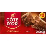 Chocolat au lait l'Original CÔTE D'OR, bloc 2x200g 400g
