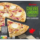 Auchan Pizza chèvre et lardons cuite au feu de bois, 400g