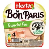 Herta Jambon Supérieur Le Bon Paris Tranches Fines Conservation Sans Nitrite, 4 tranches - 120g