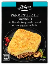 Deluxe Parmentier de canard au bloc de foie gras et champignons de Paris